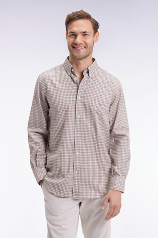 Chemise en coton à carreaux beige coupe droite