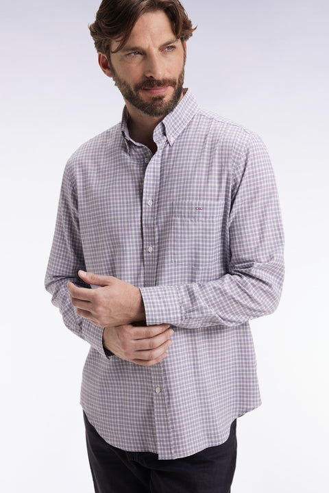 Chemise en coton à carreaux gris coupe droite - Image 3