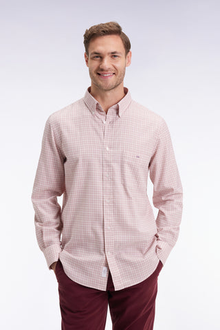 Chemise en coton à carreaux rose coupe droite