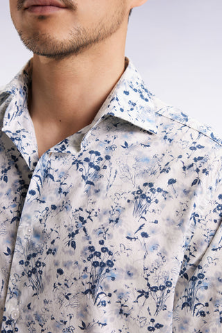 Chemise à imprimé floral en coton gris clair coupe droite