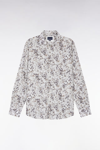 Chemise à imprimé floral en coton marron coupe droite