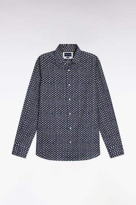 Chemise en coton marine à imprimé floral graphique coupe droite - Image 2