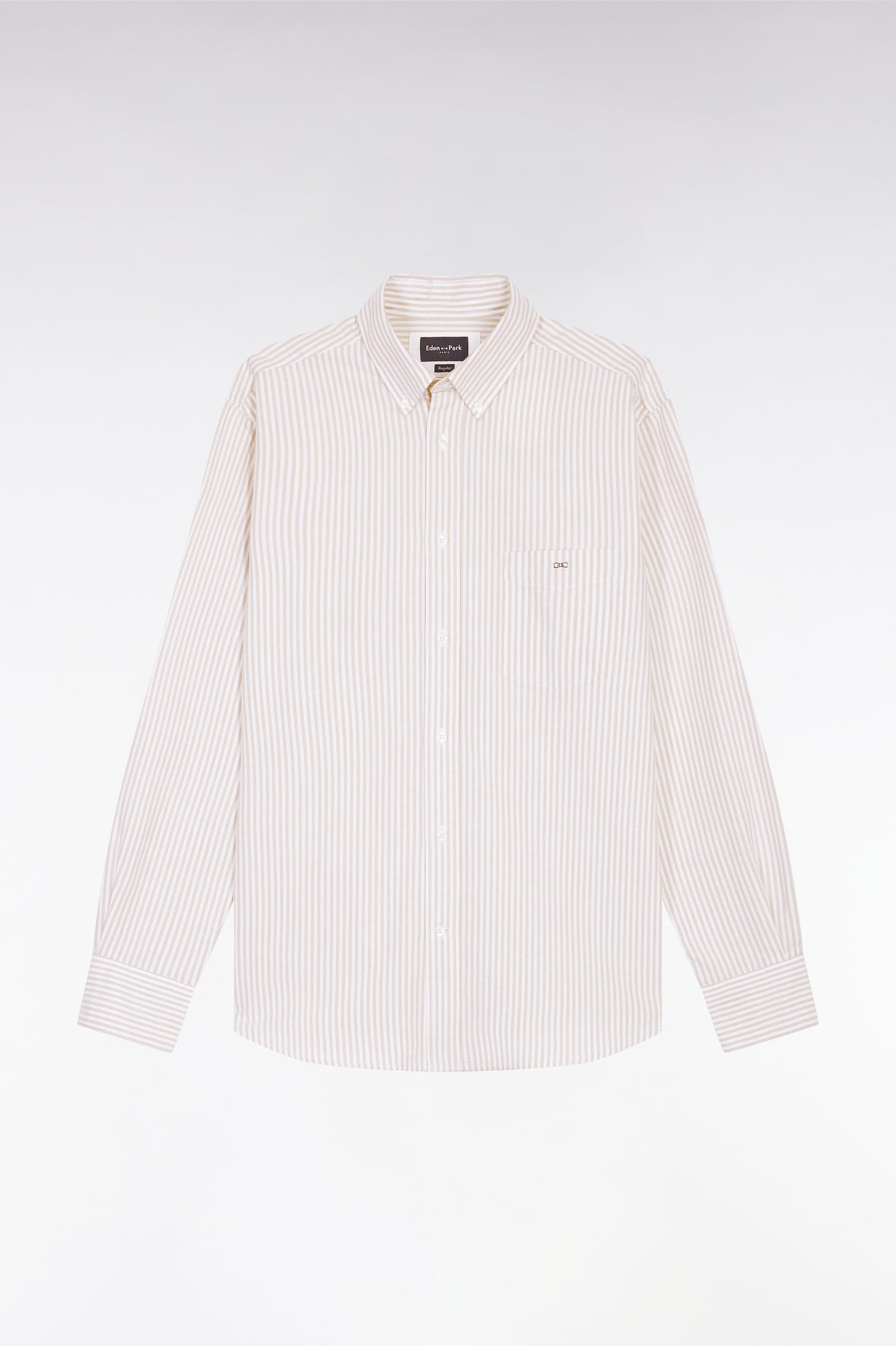 Chemise en popeline de coton rayée beige coupe droite
