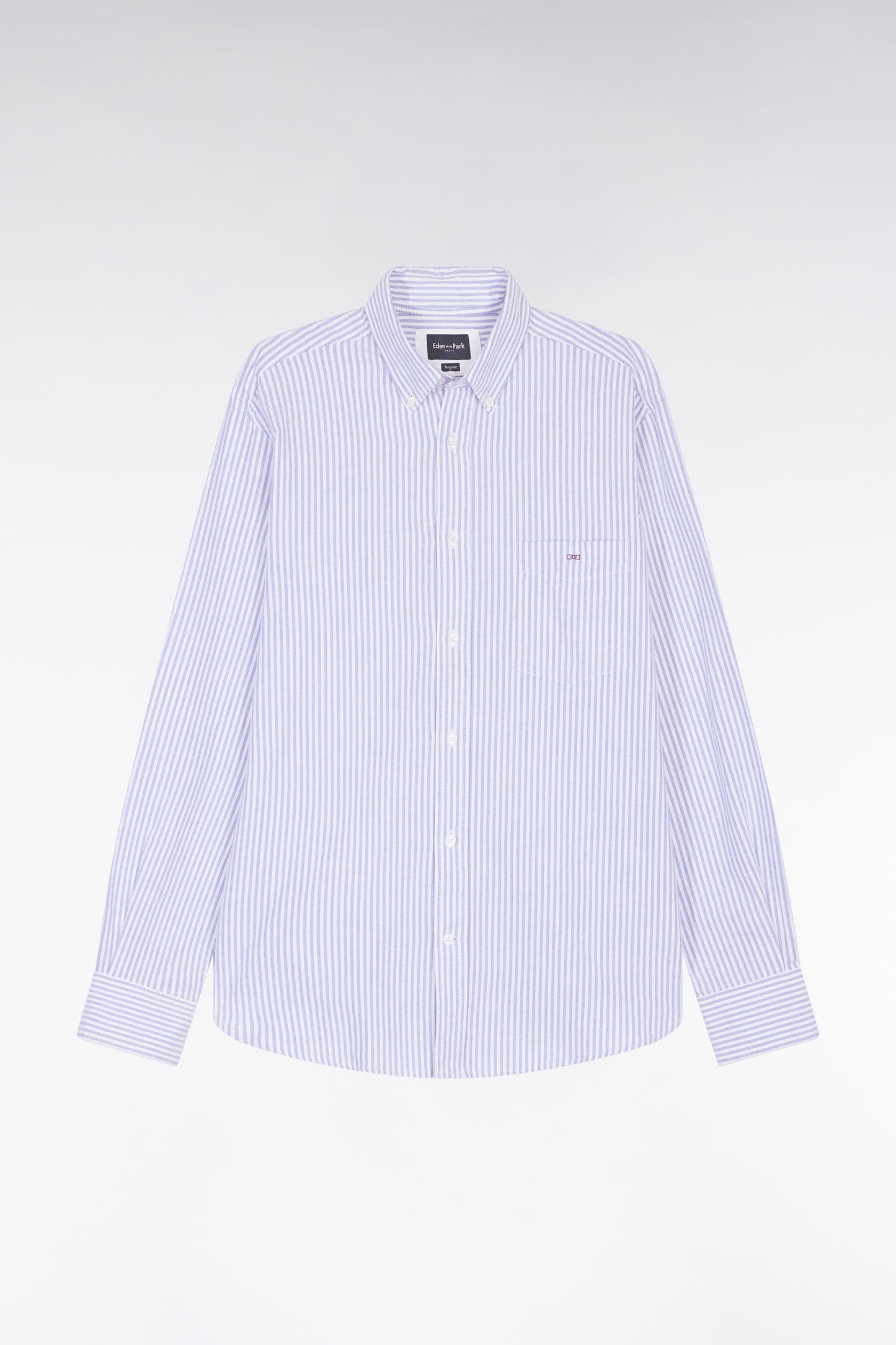 Chemise en popeline de coton rayée bleue coupe droite