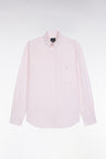 Chemise en popeline de coton rayée rose coupe droite