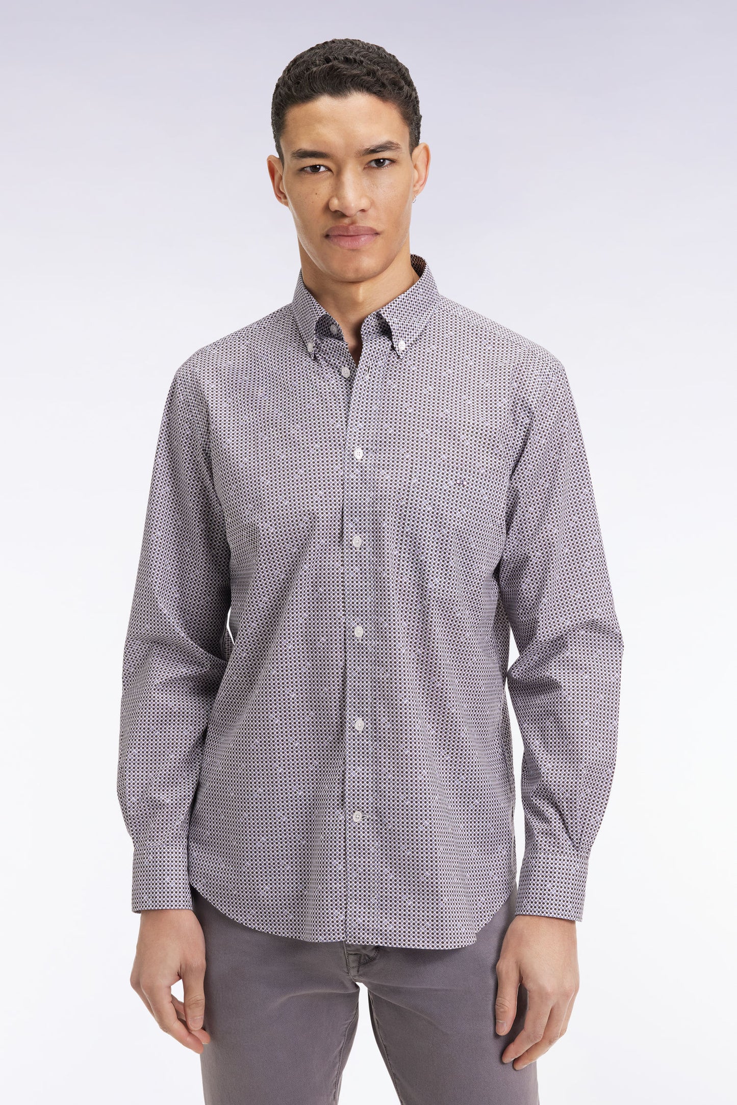 Chemise à micromotifs en coton marron coupe droite