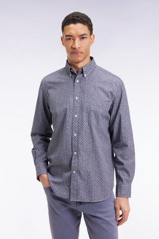 Chemise à micro-motifs en coton marine coupe droite