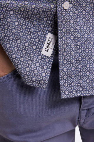 Chemise à micro-motifs en coton marine coupe droite