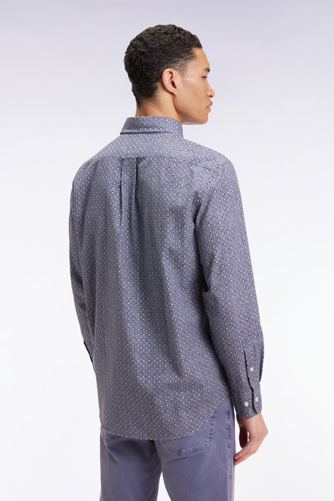 Chemise à micro-motifs en coton marine coupe droite - Image 3