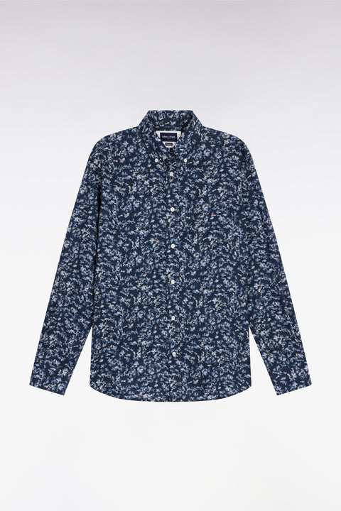 Chemise à micro-motifs fleurs en coton marine coupe droite - Image 2