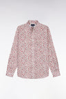 Chemise en popeline de coton à micro-motifs fleurs rouge coupe droite