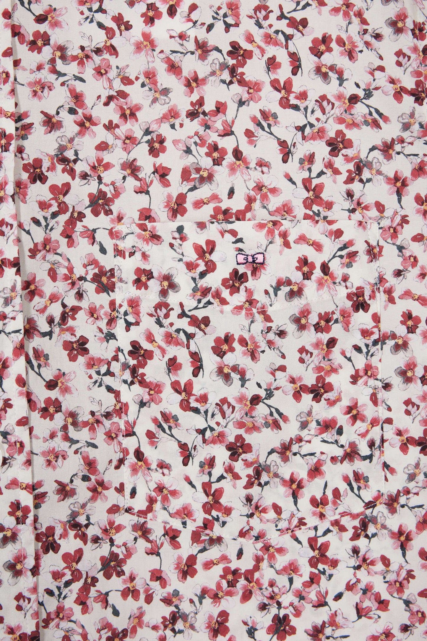 Chemise en popeline de coton à micro-motifs fleurs rouge coupe droite