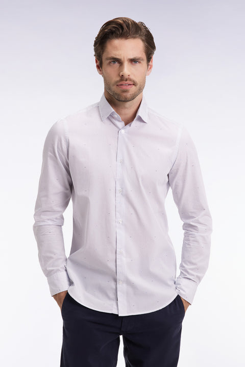Chemise en coton ciel à micro-imprimé nœud coupe slim - Image 1