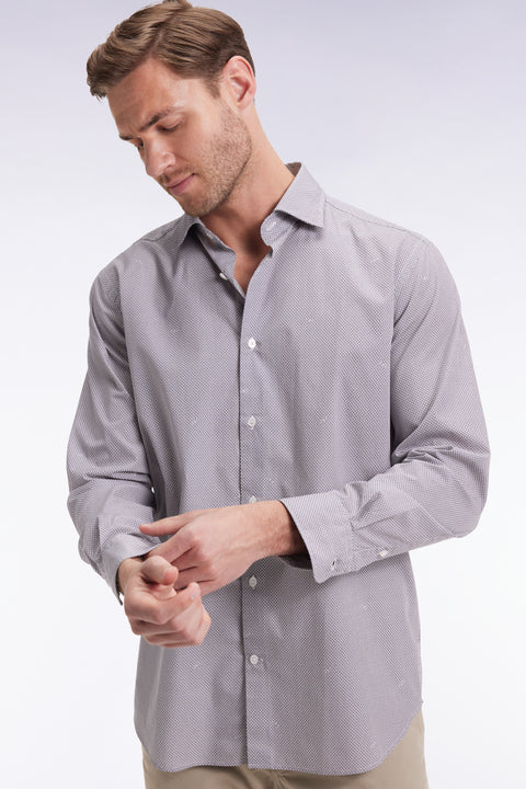 Chemise en popeline de coton à micro-motifs beige coupe droite - Image 3