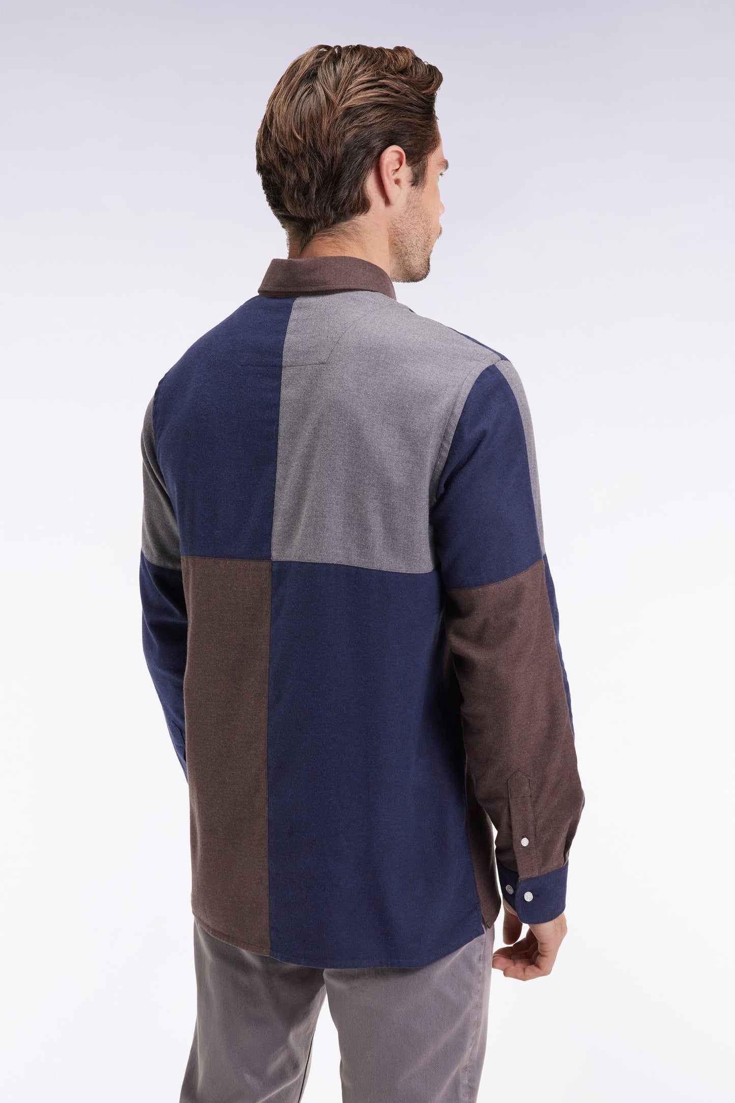 Chemise tricolore en flanelle de coton marine coupe droite