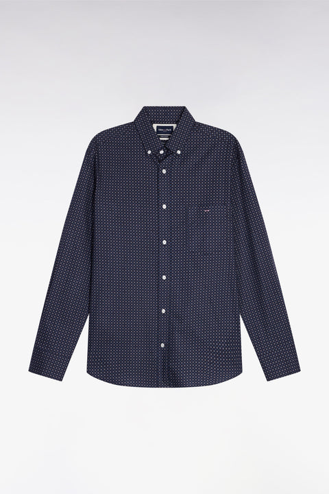 Chemise en coton à micro-motifs marine coupe droite - Image 2