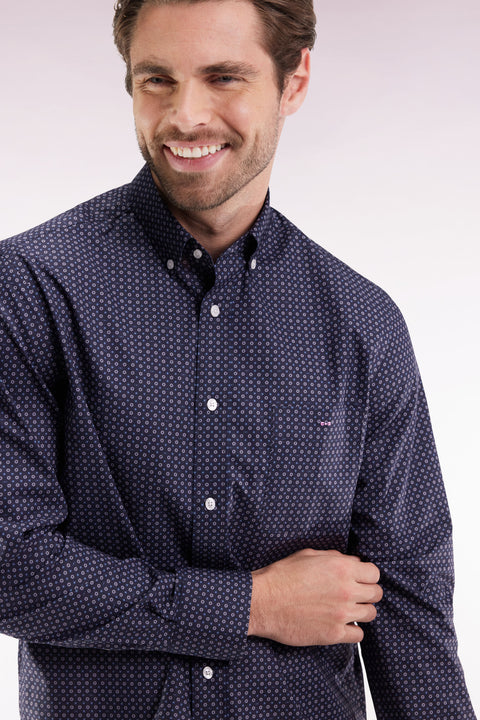 Chemise en coton à micro-motifs marine coupe droite - Image 3