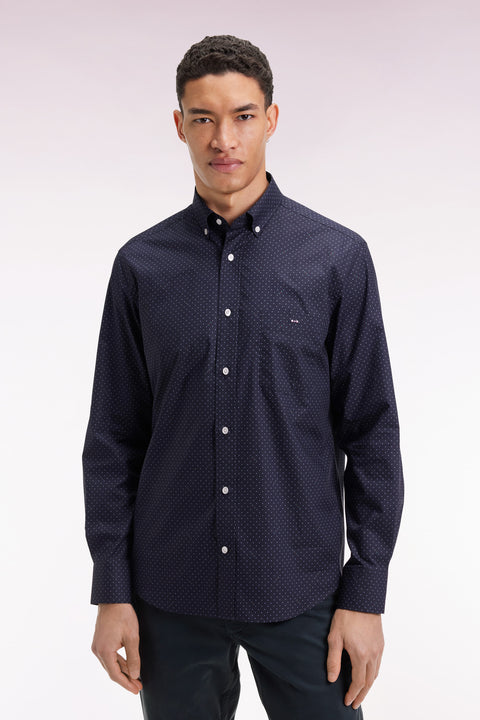 Chemise en coton Pima marine à micro-pois coupe droite - Image 1