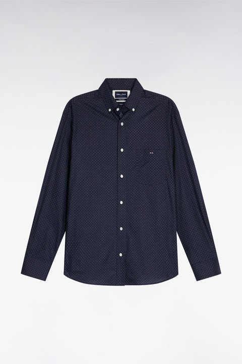 Chemise en coton Pima marine à micro-pois coupe droite - Image 2