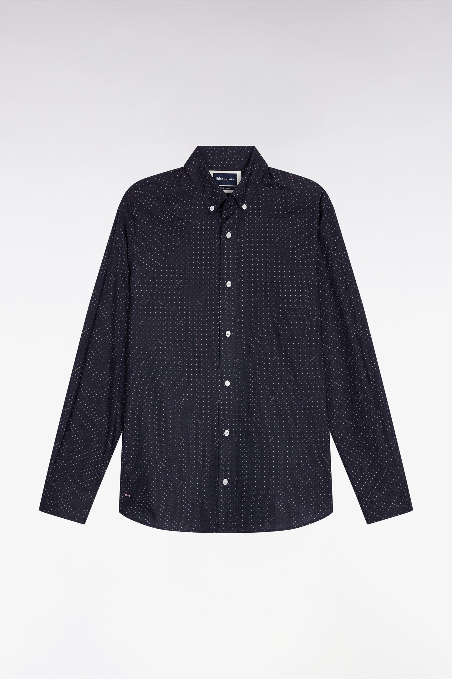 Black Pima cotton shirt with micro-patterned polka dots, slim fit