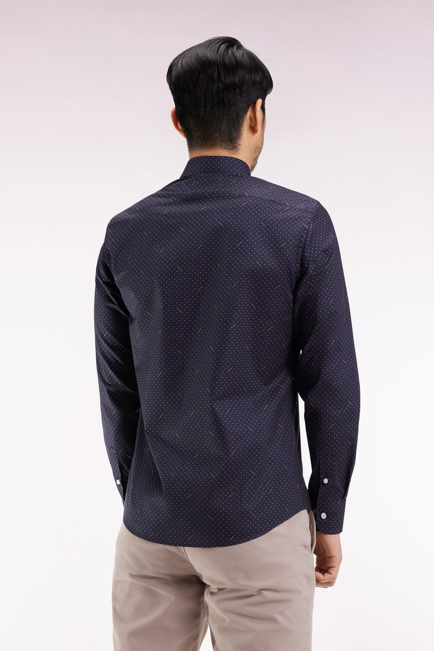 Black Pima cotton shirt with micro-patterned polka dots, slim fit