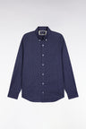 Slim-fit navy Pima cotton shirt with micro-patterns