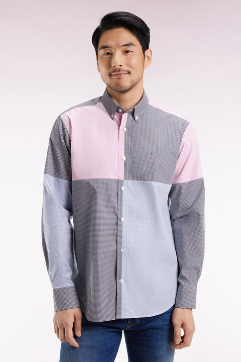 Chemise bleu et rose quatre cadrans coupe droite - Image 3