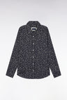 Chemise en popeline de coton marine à micro-motifs coupe slim