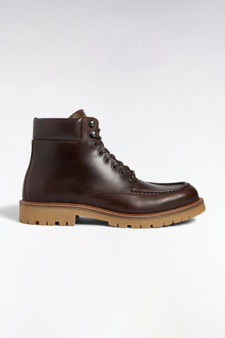 Bottines lacées en cuir lisse marron