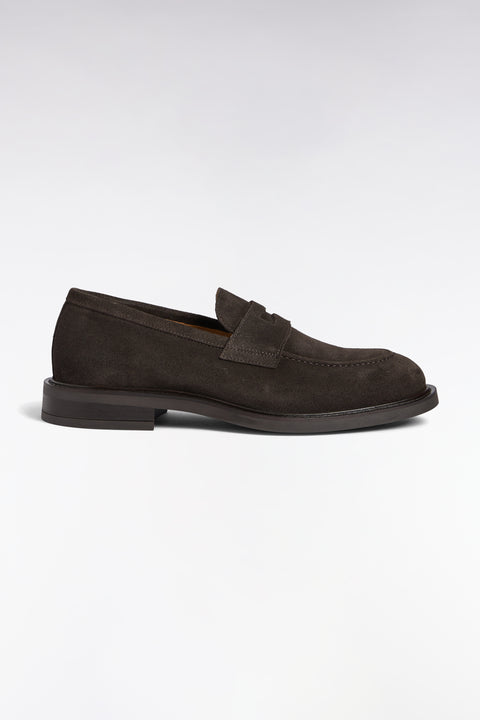Mocassins bimatières en cuir marron - Image 1