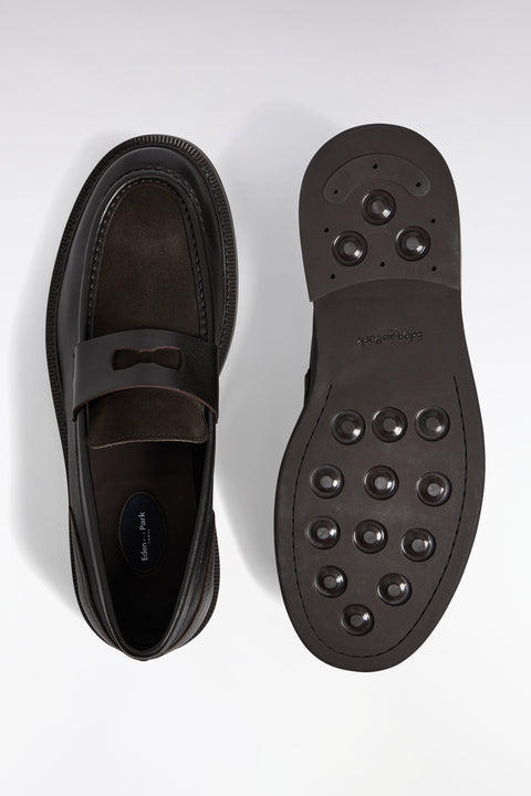 Mocassins bimatières en cuir marron - Image 2