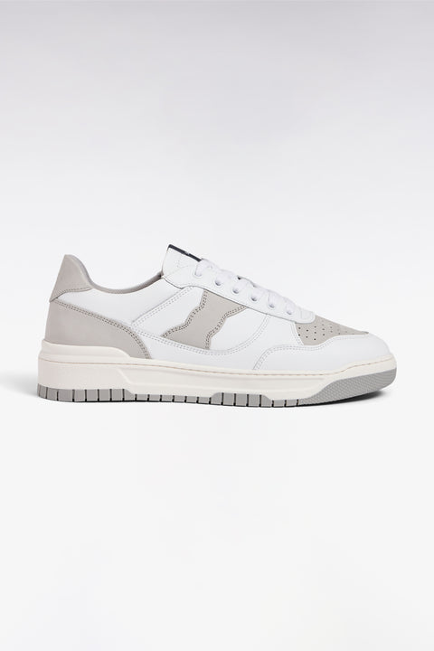 Sneakers bimatières en cuir et daim grises et blanches - Image 1