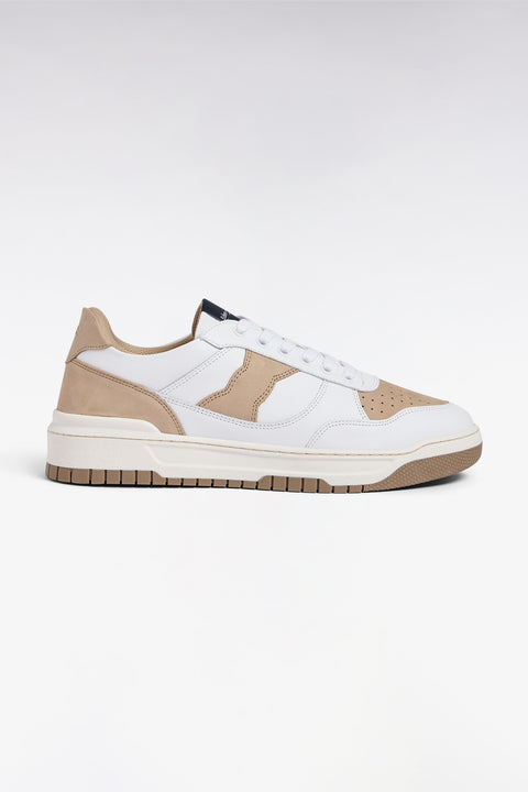 Sneakers bimatières en cuir et daim beige et blanches - Image 1