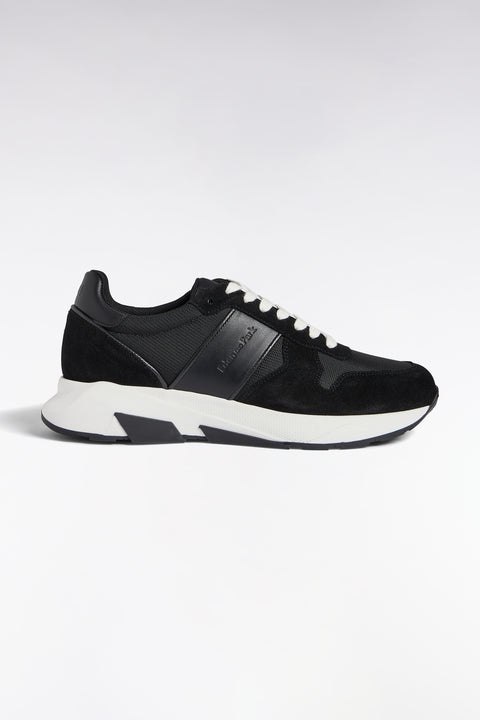 Sneakers multimatières en cuir noir - Image 1