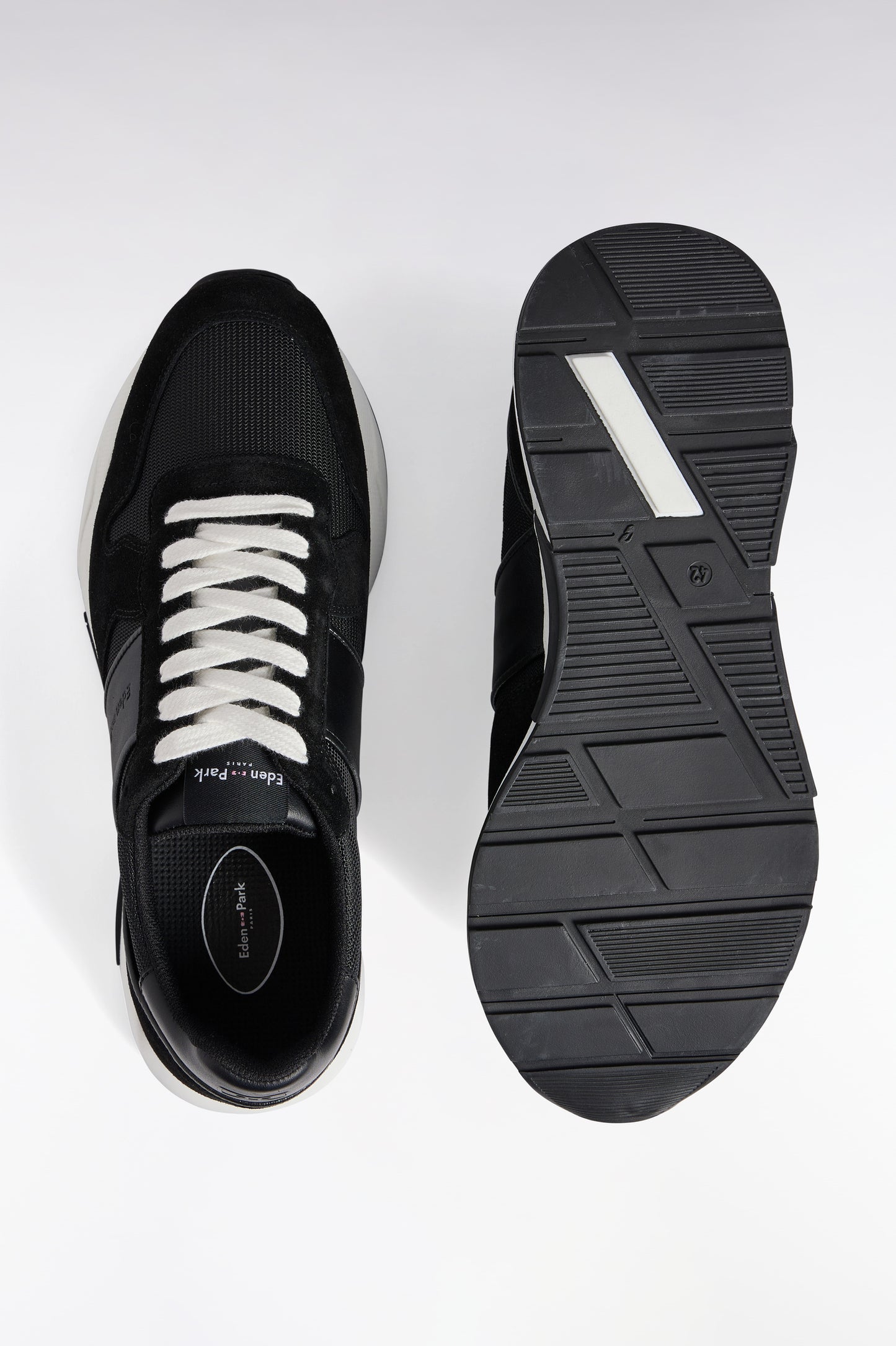 Sneakers multimatières en cuir noir