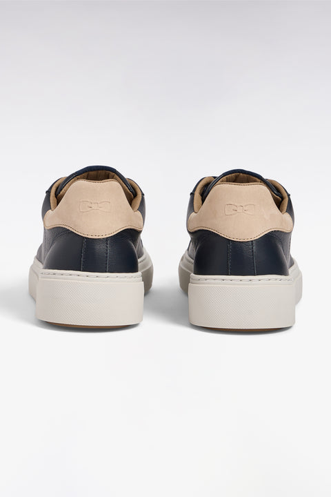Baskets basses bimatières en cuir marine et cuir suédé sable - Image 3