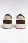 Sneakers bimatières en cuir lisse blanc et cuir suédé marron