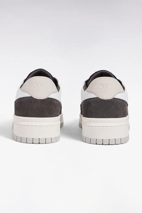 Sneakers bimatières en cuir lisse blanc et cuir suédé marron - Image 3