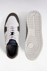 Sneakers bimatières en cuir lisse blanc et cuir suédé marron