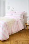 Housse de couette en percale de coton blanche à rayures roses