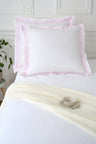 Lot de taies d'oreillers carrées en coton blanc à bordure rose rayée