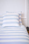 Lot de taies d'oreillers carrées en coton blanc à rayures bleues