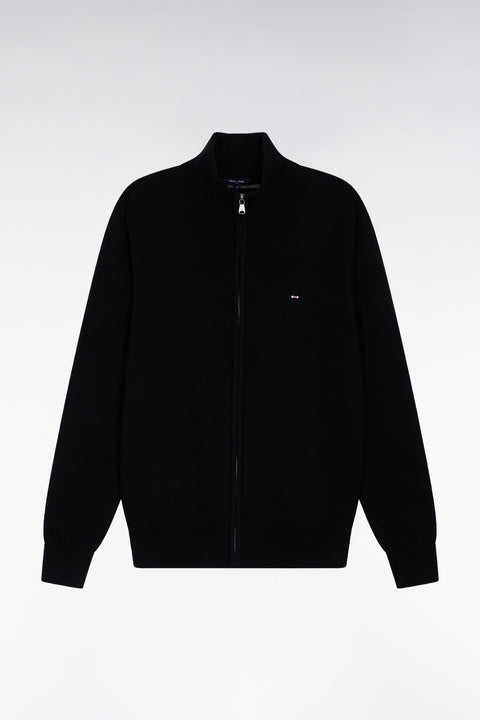 Cardigan zippé en laine et coton noir coupe droite - Image 2