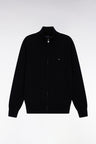 Cardigan zippé en laine et coton noir coupe droite