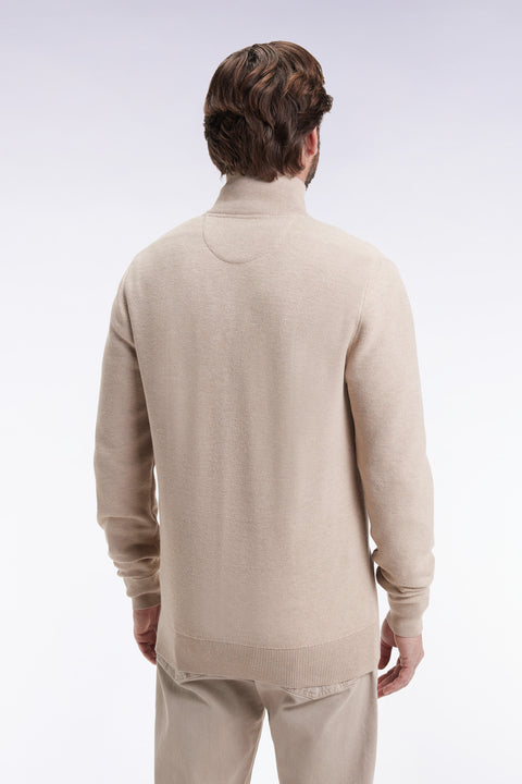 Cardigan en coton nid d'abeille beige coupe droite - Image 3