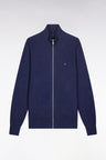 Cardigan en coton nid d'abeille marine coupe droite