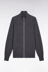 Cardigan en coton nid d'abeille gris coupe droite
