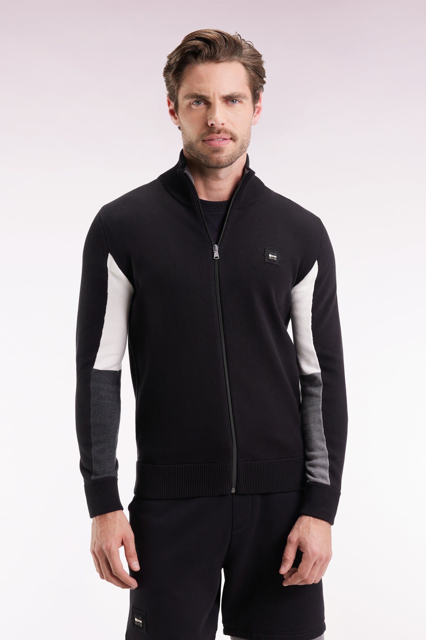 Black cotton cardigan with contrasting inside sleeves