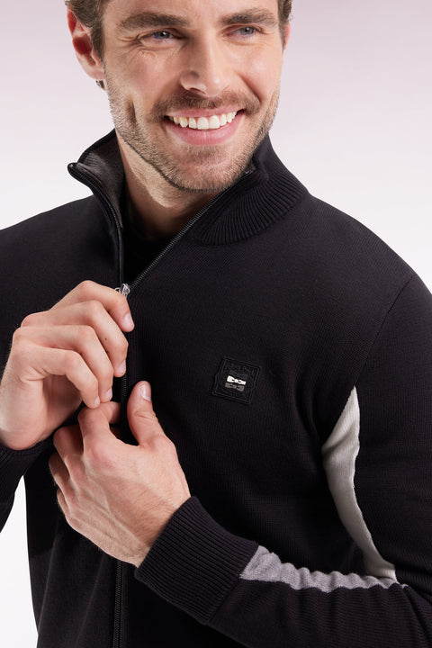 Cardigan en coton noir à intérieur de manches contrasté - Image 3