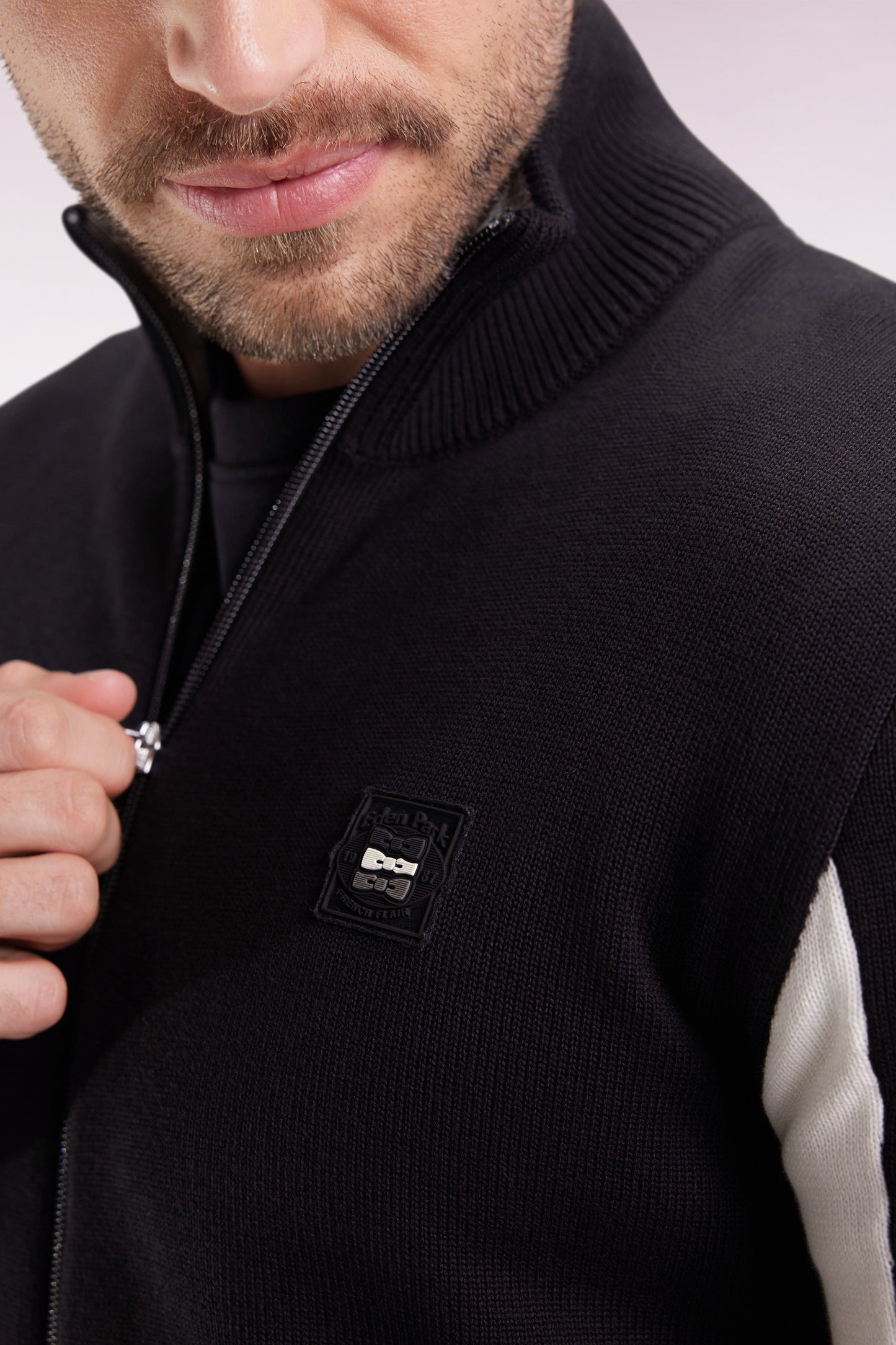 Black cotton cardigan with contrasting inside sleeves